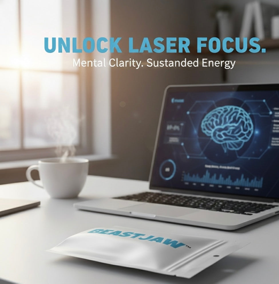 BEASTJAW Energy & Focus Gum – Natural Caffeine + L-Theanine + B-Vitamins Chewing Gum, Sugar Free Mint, Clean Energy Support for Alertness & Fresh Breath