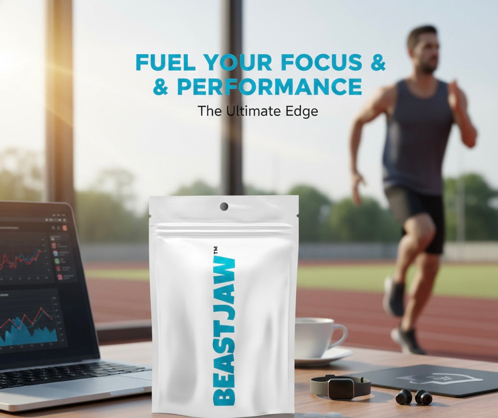 BEASTJAW Energy & Focus Gum – Natural Caffeine + L-Theanine + B-Vitamins Chewing Gum, Sugar Free Mint, Clean Energy Support for Alertness & Fresh Breath